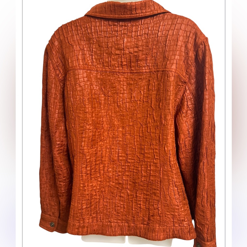 Ruby Rd Plus Size 16W Rust Orange Crinkle Textured Jacket - Picture 3 of 5